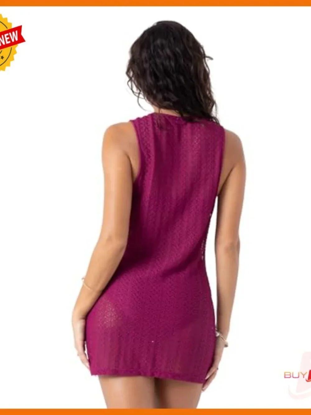 Midi Beach Cover Up Dress, Lightweight Breathable Fabric, Tie Closure - Picture 5 of 6